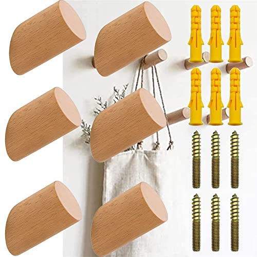 DTSC Crochets Muraux En Bois Naturel, 6 Pièces Patères Pour La Maison, 3 X 6 Cm/1,18 X 2,36 Pouces