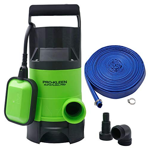 Pro-Kleen Submersible Water Pump 400W Electric, 8000L/H, 20m Layflat Hose for Clean or Dirty Water with Float Switch, 10M Power Cable - for Floods, Pools, Gardens, Ponds, Hot Tubs