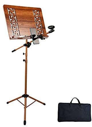 Tragbarer Notenständer mit Tragetasche, Bambus Holz Notenständer Verstellbarer Lift Metallträger, mit Mikrofonständer, für Verschiedene Musikinstrumente(Color:A)