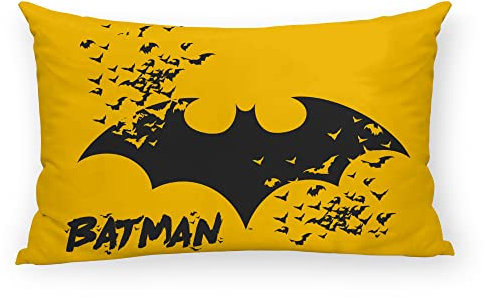 BELUM | Batman Kissenbezug | Half Panama 100% Bio-Baumwolle | Unsichtbarer Reißverschluss | Größe: 30 x 50 cm, Bunt