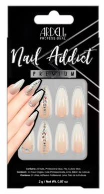 Ardell Premium Nail Addict Nude Light Crystal | Falsche Nägel | Enthält: 24 Nägel, Professioneller Klebstoff, Feile, Nagelhaut-Stick, 24 Stück