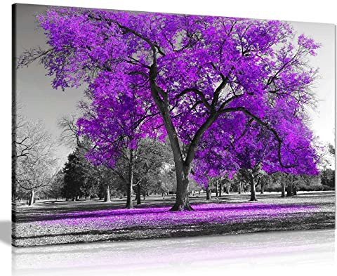 Large Tree Purple Leaves Black White Nature Canvas Wall Art Picture Print Home Decor 91x61cm (36x24in)