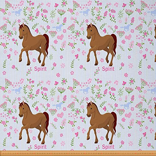 Pferdestoff von The Yard Girls Pferds Blumen Polsterstoff für Stühle Wild Tier Blumen Striped Dekostoff für Polster und Heimwerkerprojekte Braun Rosa 920x150cm