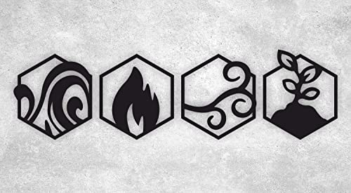 Manschin-Laserdesign Die Vier Elemente Holz Hexagon Wand Dekoration Schwarz Wall Art - Made in Germany (Holz Schwarz)