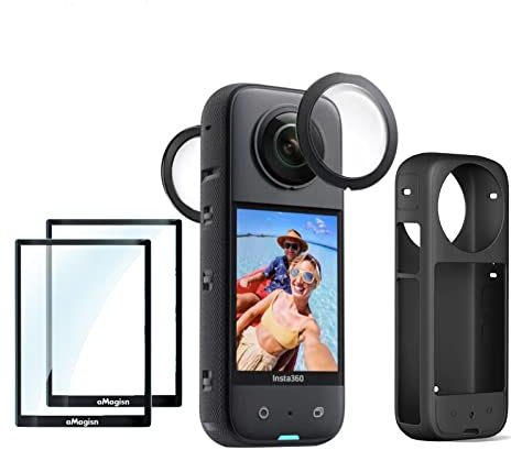 Rszfnjxry X3 Zubehör Kit für Insta360 X3,Objektivschutz selbstklebend und Silikon Kamera Case Cover und Displayschutz