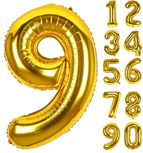 Luftballon 9. Folienballon Geburtstag Zahlen Luftballons,Gold XXL Riesen Zahl 9. Helium Ballon für Mädchen Junge Mann Frau 9. Geburtstagdeko Babyparty Jubiläum Festival Unternehmen Deko Zahlenballons