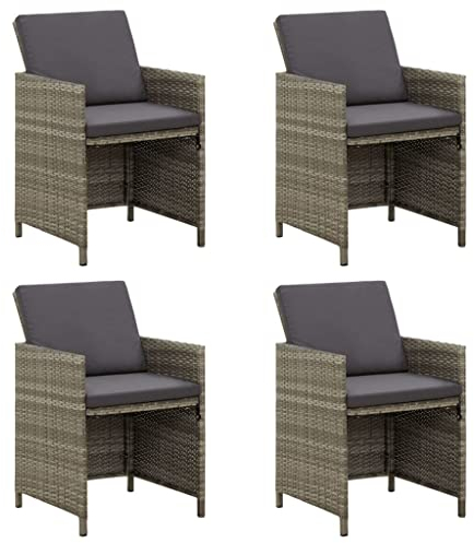 homiuse 52x56x85 cm Gartenstühle mit Kissen 4 STK. Poly Rattan Grau Balkonmöbel Rattanstühle Balkon Stühle Hochlehner Gartenstuhl Rattan Sessel Loungesessel für Garten Terrasse Modernem Stil