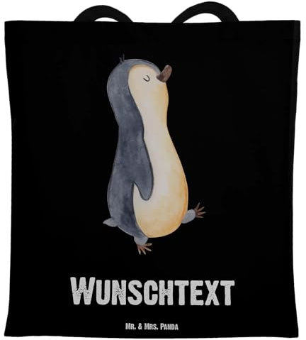 Mr. & Mrs. Panda Personalisierte Tragetasche Pinguin marschieren - Geschenke, Bruder, mit Namen, zufrieden, Familie, stolz, Einkaufstasche, spazieren, Kindergartentasche, r Stoffbeutel, Schwester