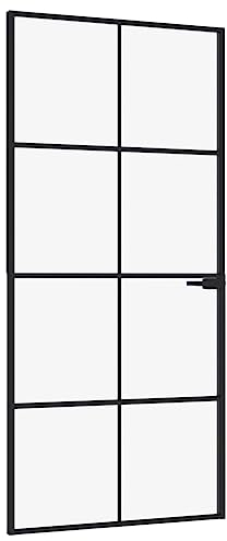 vidaXL Puerta de interior vidrio templado y aluminio negro 93x201,5 cm, puerta, puerta interior, puerta interior acristalada, puerta de cristal