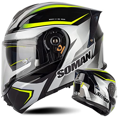 Klapphelm Integriertem Motorradhelm mit Doppelvisier Sonnenblende Integralhelm Racing Helm mit Eingebauter Kopfhörersteckplatz DOT/ECE Motorrad Sturzhelm für Damen Herren,Multi-colored-4XL(67~68cm)