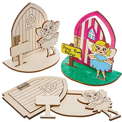 Baker Ross FX588 Fairy Wooden Landing Pad Kits - Pack of 3, Wood Craft Painting Kits for Kids