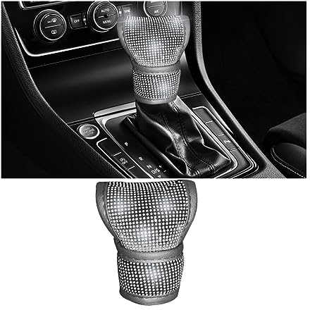 JNNJ Bling Auto Schaltknauf Abdeckung, Glänzend Schaltknauf-Schutz, Anti-Rutsch Schaltknauf Bezug Innenraum Dekoration Zubehör, Universal Auto Schaltsack(Weiß)