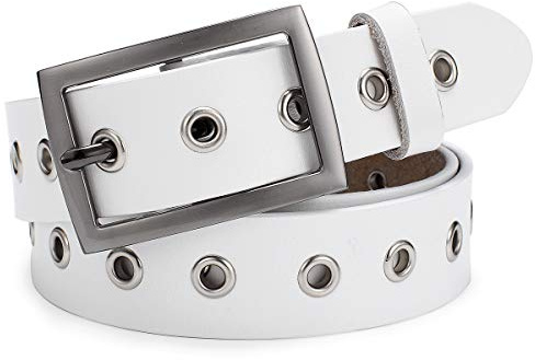 McFanBe Damen Ledergürtel für Damen mit Alloy Schnalle für Dreess Jeans 1.1 Breite (B:Weiß, XS:85cm(Taillenumfang passen 60-74cm))