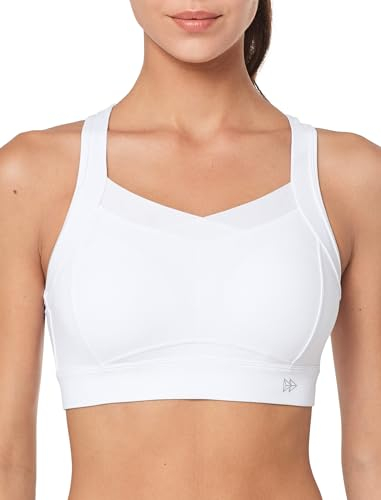 Yvette Damen Sport BH Starker Halt mit Haken&Öse Große Größen Lauf Fitness Bra, Weiß, L Große Größen