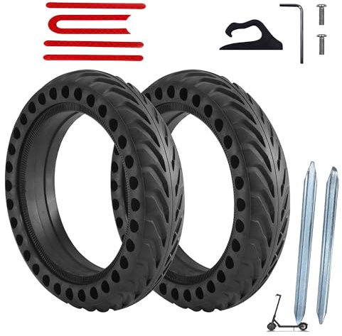 vds racer® Ruedas patinete xiaomi 8.5 Pulgadas, maciza antipinchazos reemplazable con patinetes electríco xiaomi M365, 1s, M365 Pro, Essential, Pro2, Mi3 y otros,con gancho, pegatinas y palanca