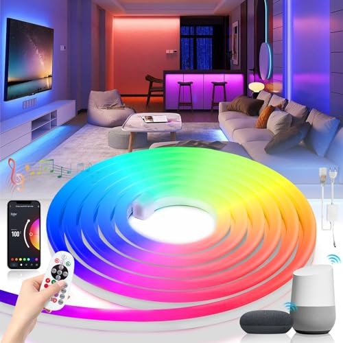 BAGZY RGB Neon LED Strip 5M, Neon LED Streifen Alexa Wifi Kompatibel 230V Außen IP65 Wasserdicht,Arbeit mit Google Assistant,mit Fernbedienung und Netzteil nicht im Lieferumfang enthalten