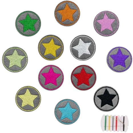 Juxtaposia 12 Stück Stern Bügelflicken,Patches Zum Aufbügeln Kann für DIY,Aufbügelflicken für Erwachsene und Kinder für Jeans, T-Shirts,Schultaschen, Schuhe.