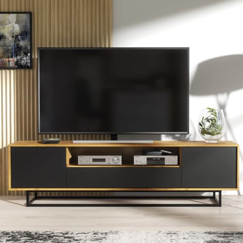 Creative Furniture TV Unit 200cm Oak Loft Retro Vintage Black Contemporary TV Stand