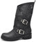IF Fashion Scarpe da Donna Stivali Stivaletti Biker Forati Fibbie Anfibi Polpaccio Largo WZ688-66 Nero 39