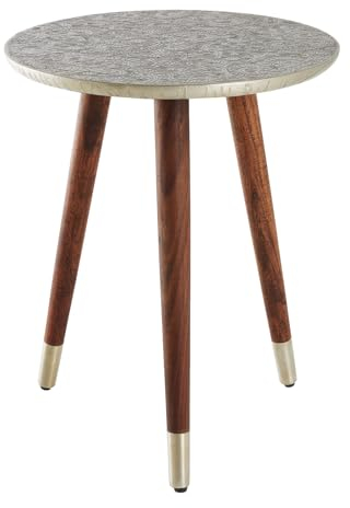 Riess Ambiente Design Beistelltisch Alcazar 50cm antik Silber Metall Akazie Handarbeit rund Couchtisch für Dein Wohnzimmer