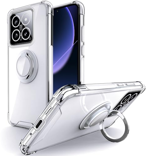 Silverback Hülle für Xiaomi 14 5G Hülle mit 360° Ring Halter Schutzhülle, TPU Schock Stoßfänger Weiche Dünn für Xiaomi 14 5G Case - Transparent