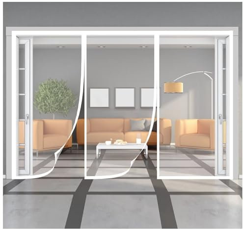 Porta del balcone con zanzariera300x300cm Zanzariera magnetica per finestra, resistente, patio, protezione dagli insetti, porta, nastro in nastro a strappo, autoadesivo, senza perforazione,Bianco