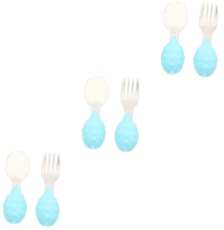 Abaodam Juego De 3 Tenedores De Alimentación Para Niños Pequeños Cuchara De Silicona Para Niños Y Niñas Y Tenedor De Acero Seguro Vajilla De Entrenamiento Para Comer Para Bebés.