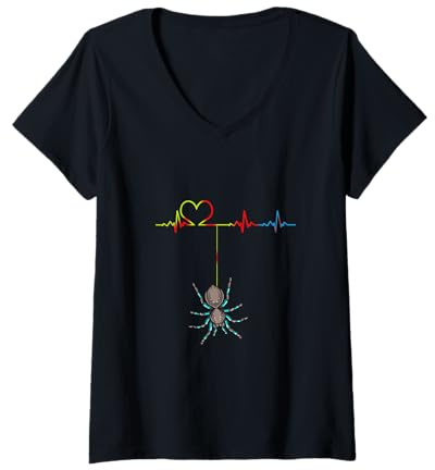 Damen Spinne Geschenk Kostüm Vogelspinne Terrarium Spinnennetz T-Shirt mit V-Ausschnitt