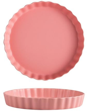 Nchdewui Ceramic Pie Dish, Pie, Tart & Quiche Pans, Ceramic Baking Pan for Cake, Quiche, Flan, Dishwasher & Microwave & Oven Safe (pink)