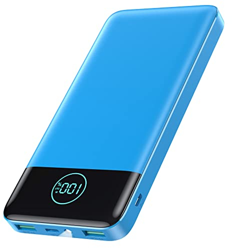 AXNEB Power Bank 13800mAh,Ultra Sottile & Leggero Caricatore Portatile con Display LCD,3A PD USB C Ingressi&Uscite Powerbank con Torcia LED Batteria Esterna per iPhone Samsung Huawei Xiaomi-Blu