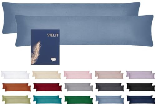 Vielit Seitenschläferkissen Bezug 40 x 145 2er Set Kissenbezug 40x145 Seitenschläfer Kopfkissenbezug Weich Kissenbezüge Kissenhülle Öko-Zertifikat Blau