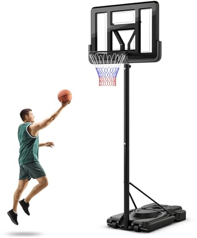 COSTWAY Basketballständer 170-305cm höhenverstellbar, Basketballkorb Outdoor mit Ständer & 2 Rädern, Mobile Basketballanlage mit Ballaufbewahrung, Korbanlage für Kinder, Erwachsene