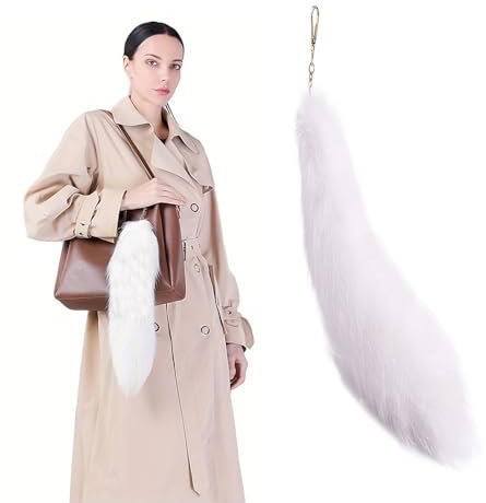 tintoke Fuchsschwanz,fox tail,Fuchsschwanz Anhänger etwa 40cm Fell Schwanz Keychain fox tail keychain Auto Schlüsselketten Anhänger Weich Flaumig Dicht Dekoration (weiß)