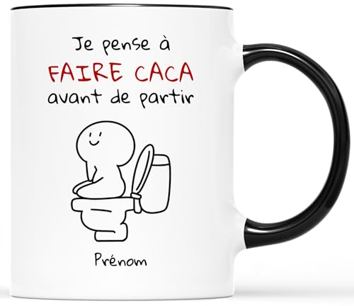 𝗖𝗔𝗗𝗘𝗔𝗨 𝗣𝗟𝗨𝗦 Mug Personnalisé Prénom - Pense à Faire Caca Avant de Partir - Tasse a cafe Humour, Mug Drole, Tasse Humoristique, Mug Drole Homme, Mug Humour Femme