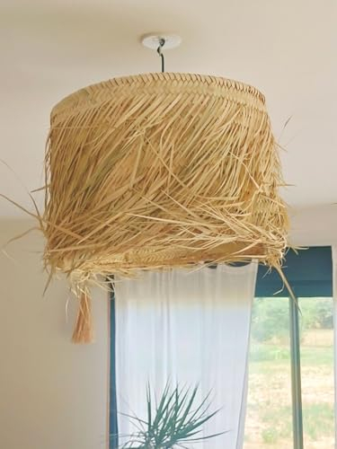 suspension luminaire paille - Abat jour rond 45 cm en paille - suspension paille bohème