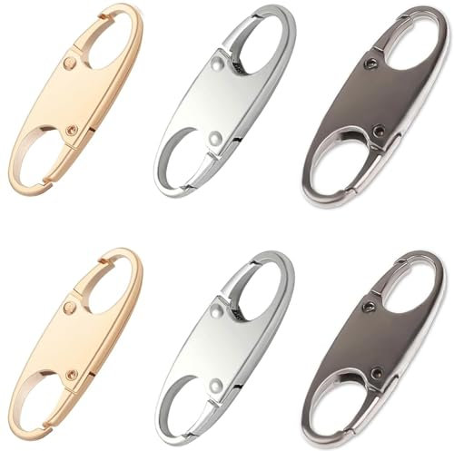 CSLGDMAI - 6 clip di bloccaggio per cerniera, antifurto, per zaino, viaggi all'aperto, doppia apertura, ganci a S per viaggi e campeggio (grigio metallo, nero e argento)