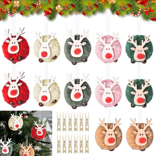 12 Piezas Navidad Colgante de Fieltro Ciervo Alce, Colgantes Creativos de Fieltro de Alce, Fieltro de Madera, Navidad Colgante de Adornos Arbol Navidad para Arbol de Navidad