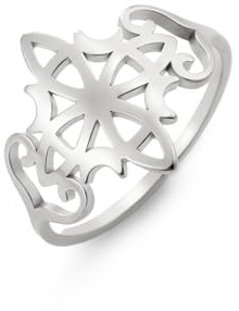 kkjoy Hexen Knoten Ring Edelstahl Vier Monde Magischer Knoten Heidnische Wicca Symbole Ring Keltischer Knoten Hexerei Amulett für Frauen Charmante Damen