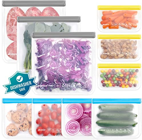 10er Pack Wiederverwendbare Aufbewahrungsbeutel, BPA-freie Wiederverwendbare Gefrierbeutel, Wiederverwendbare Sandwichbeutel, Silikon-Lebensmittelbeutel Auslaufsichere Lunchpakete für Reiseschmuck