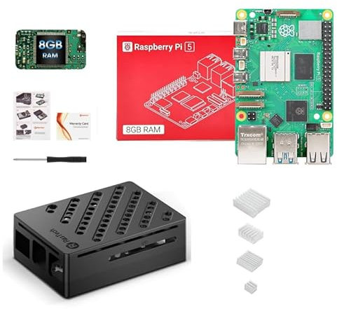 RasTech Raspberry Pi 5 8GB Kit con alloggiamento Pi 5 ABS 4PC dissipatore di calore cacciavite e scheda di garanzia