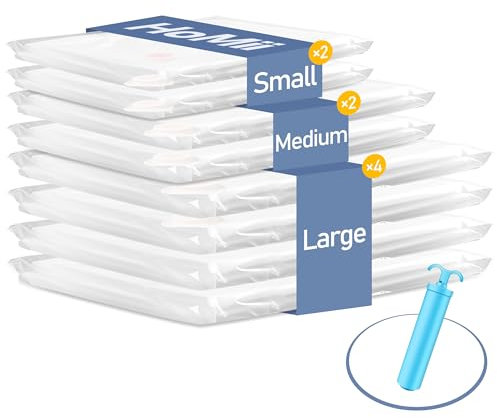 Sacchetti Sottovuoto Vestiti con Pompa Manuale, 8 Buste Sottovuoto Vestiti Riutilizzabili Salvaspazio(3 Misure), Sottovuoto Vestiti per Cuscini, Coperte,Lenzuola, Vestiti, Peluche, Articoli Stagionali