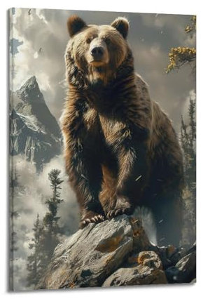 GJDYMX Tier-Poster, Kunstdruck, Jagd, Braunbären in den Bergen, dekoratives Gemälde, Leinwand, Wandposter und Kunstdruck, moderne Familienschlafzimmer-Dekoration, Poster, 20 x 30 cm