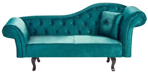 Chaiselongue Samt grün rechts gesteppt mit Kissen Chesterfield-Stil Lattes II