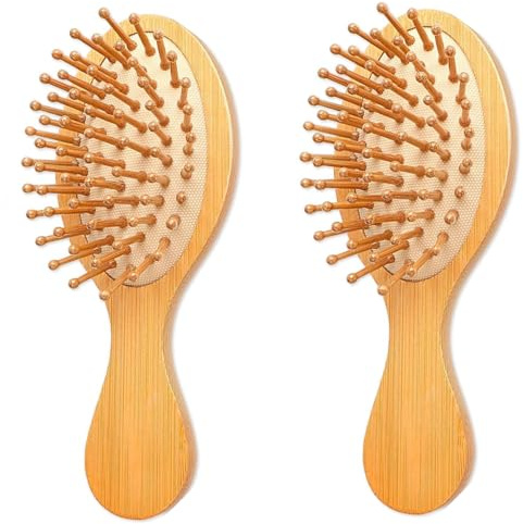 Cepillo de Pelo,2 piezas cepillo pelo de bambú cepillo madera Cepillo pelo el cabello de bambú natural,peine desenredante de masaje,para mujeres hombres niños