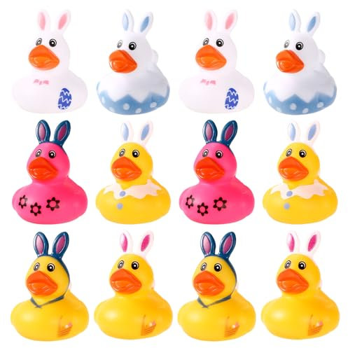 12stk Oster Enten, 6 Stile Gummi Enten mit Hasenohr Oster Hasen Enten Verschiedene Ostertag Gummienten für Lustiges Kinder Badespielzeug Osterkörbchen Gefüllt Klein Ostern Geschenk