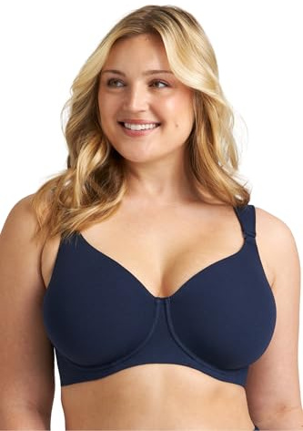 Miss Mary of Sweden Organic Cotton T-Shirt Bra – Underwired, Seamless, Soft Lined Cups 46D Dark Blue