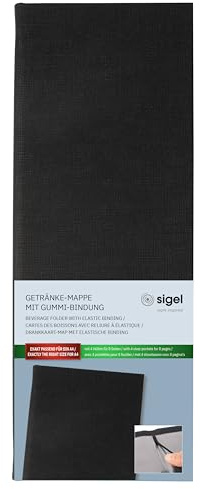 SIGEL Drinks menu 13 x 34 cm | GM100, 2 pockets for 8 sheets, elastic binding, black, durable and easy to clean