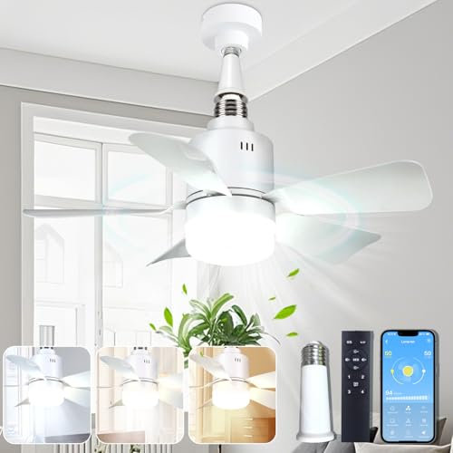 PKKP Deckenventilator mit Beleuchtung, 72 W Einstellbar 3 Geschwindigkeiten, Deckenlampe mit Ventilator mit Fernbedienung APP und Verlängerungsstecker, Dimmbarem Timing für Schlafzimmer, Küch (Weiß)