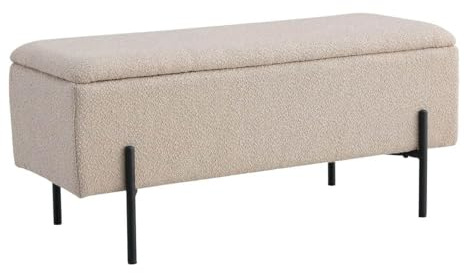 AltoBuy Blaire - Banc-Coffre Tissu Bouclé Beige Pieds Métal
