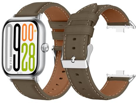 LanQii Leder Armband Kompatibel mit Xiaomi Redmi Watch 5/4 Uhrenarmband, Herren Damen Weiches Leder Ersatzarmband für Xiaomi Redmi Watch 5/4 - Khaki